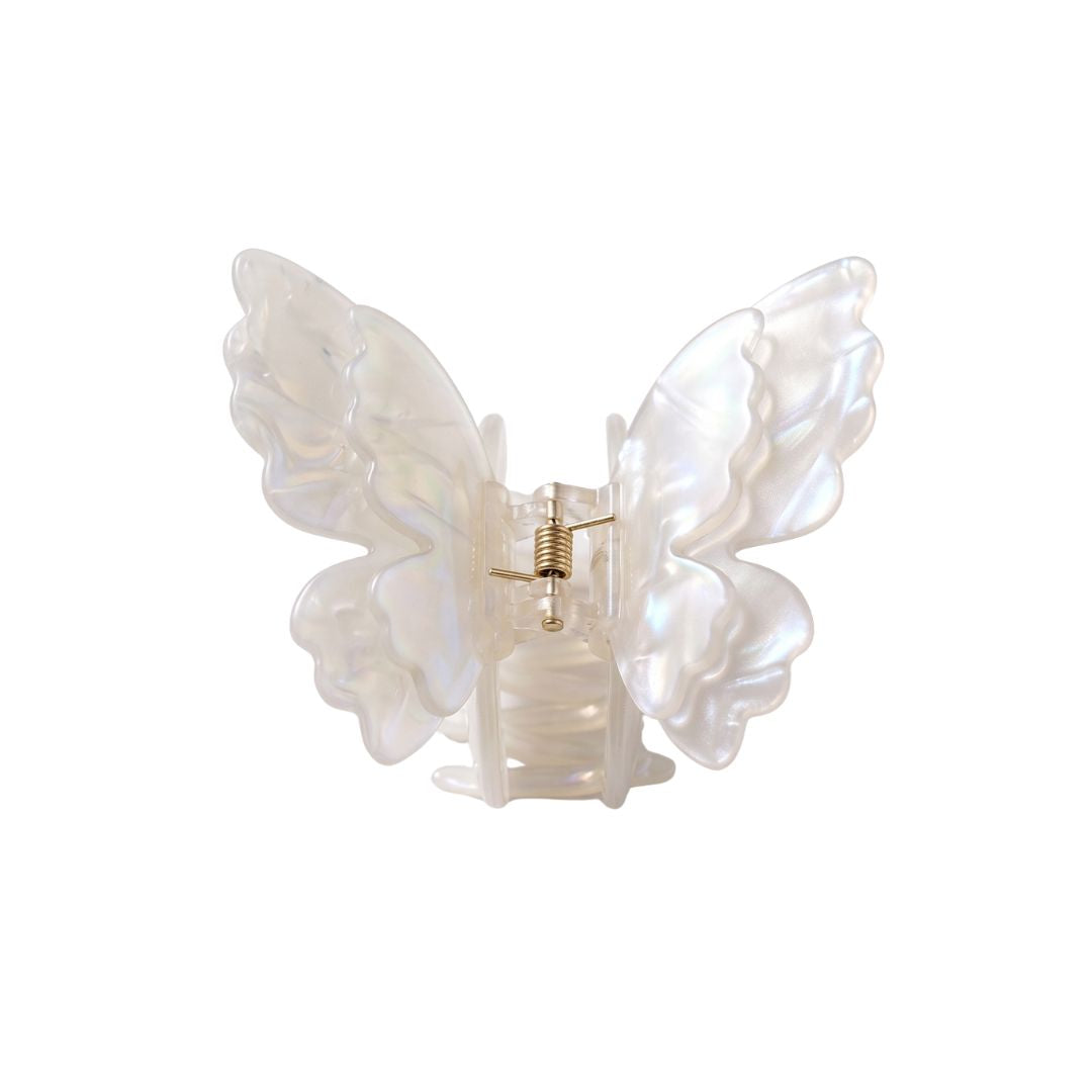pearl white iridescent butterfly claw clip acetate — kanella london