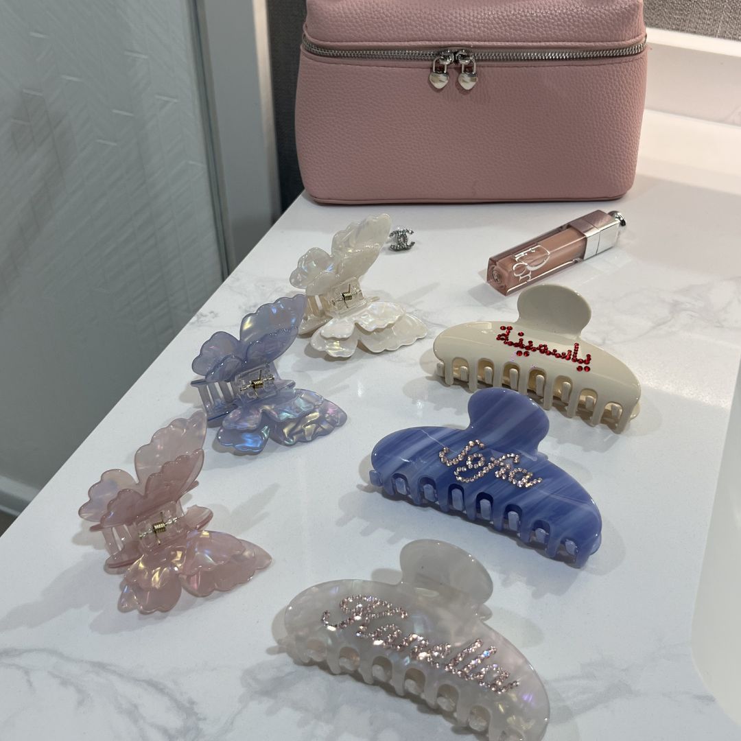 kanella glass butterfly clip collection all colours flat lay marble